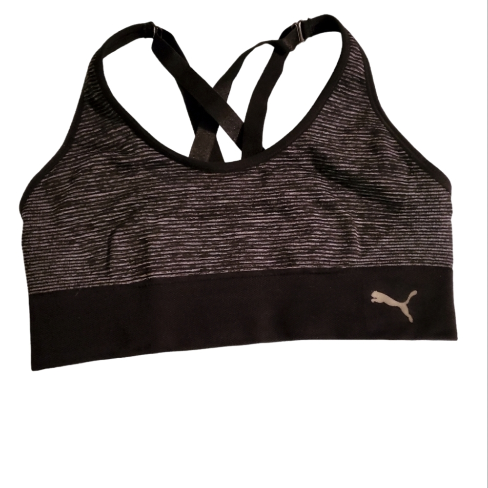 Puma Women's Criss Cross Back Sports Bra - Black/Gray Size S/P